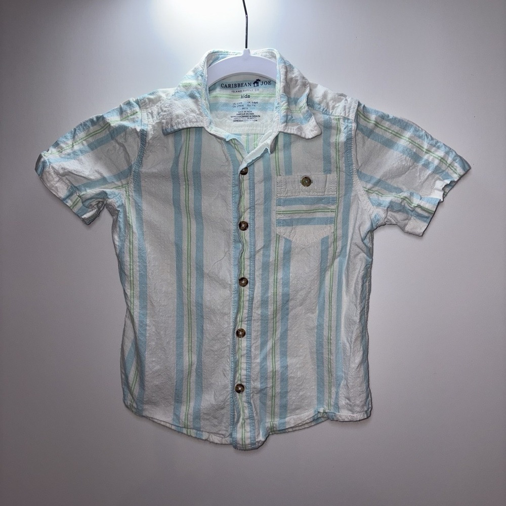 Caribbean‎ Joe Kids Short Sleeve Button Up Striped Shirt Boys Size S (5-6) Beach
